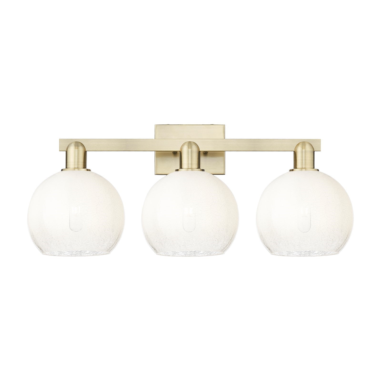 Innovations Brookhaven Globe 27in 3-Light Bath Vanity Light | Industrial Antique Brass Steel and Opal Glass | Bathroom Vanity | Model 716-3W-AB-G483-8OP