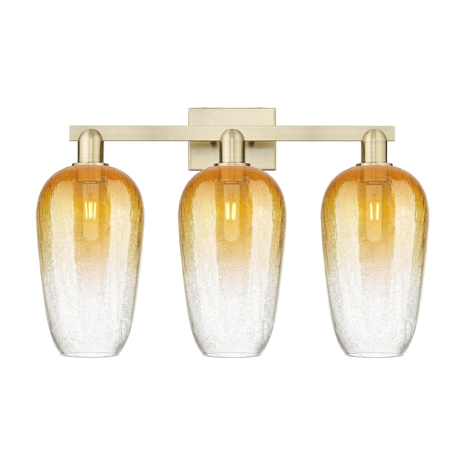 Innovations Brookhaven Flute 26in 3-Light Bath Vanity Light | Industrial Antique Brass Steel and Amber Glass | Bathroom Vanity | Model 716-3W-AB-G484-7AM