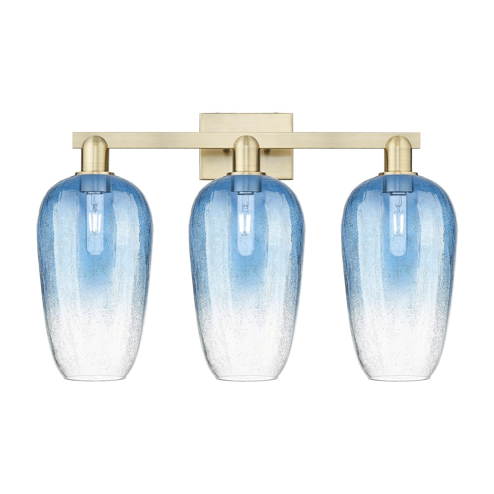 Innovations Brookhaven Flute 26in 3-Light Bath Vanity Light | Industrial Antique Brass and Sapphire Blue Glass | Bathroom | Model 716-3W-AB-G484-7SB