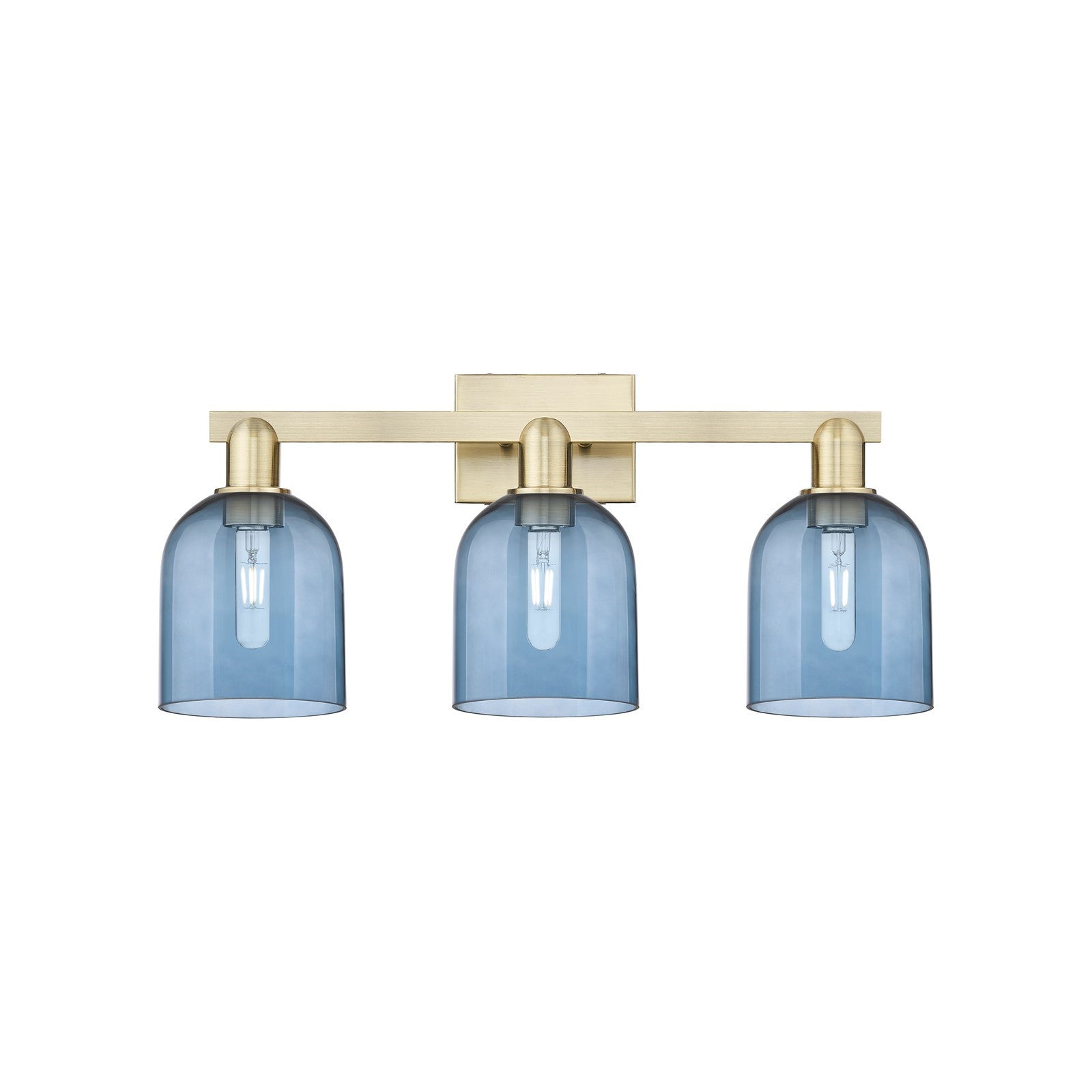 Innovations Bella 25in 3-Light Bath Vanity Light | Industrial Antique Brass and Blue Glass | Bathroom Vanity | 24.5 x 11.25 in | Model 716-3W-AB-G558-6BL
