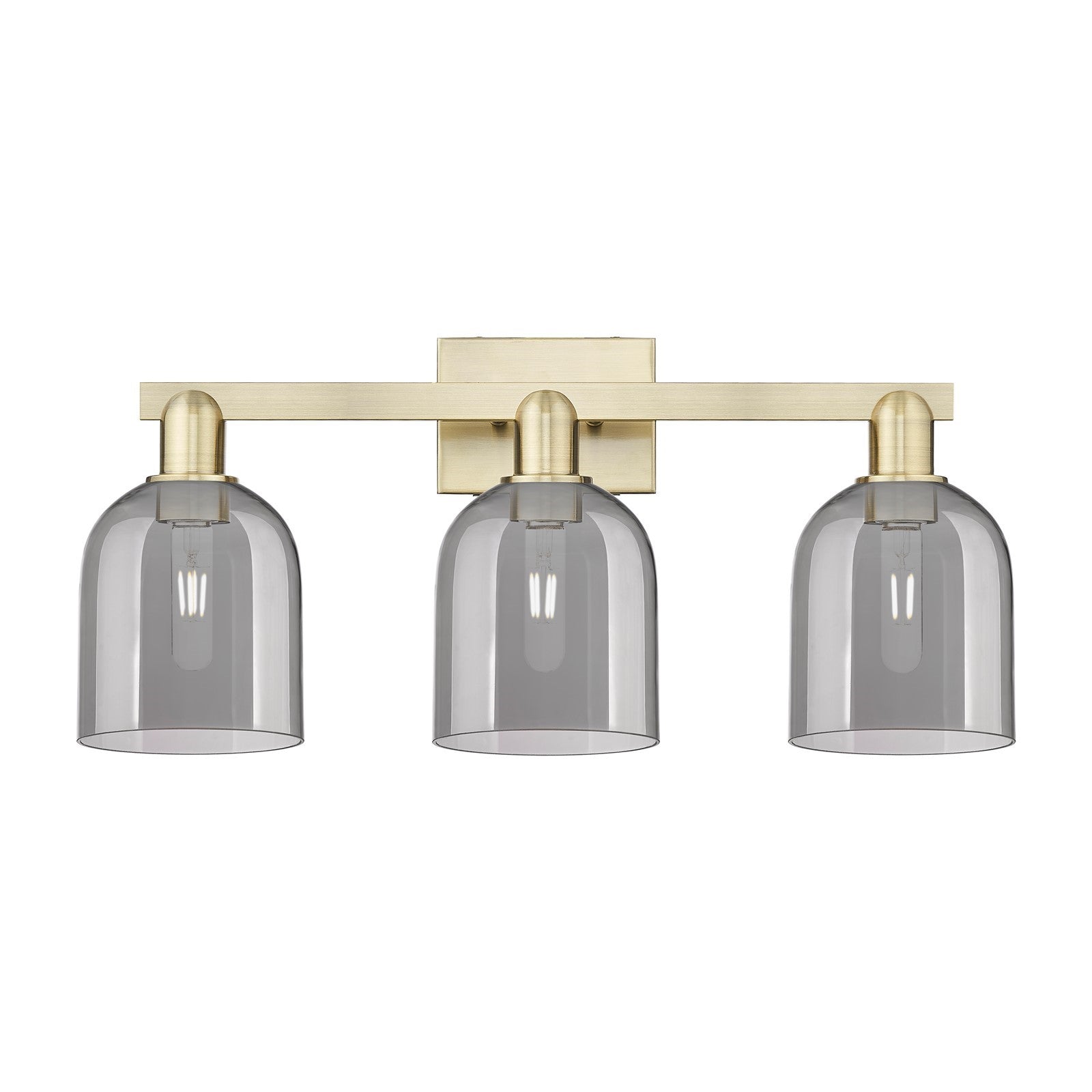 Innovations Bella 25in 3-Light Bath Vanity Light | Industrial Antique Brass and Light Smoke Glass | Bathroom Vanity | 24.5 x | Model 716-3W-AB-G558-6SM