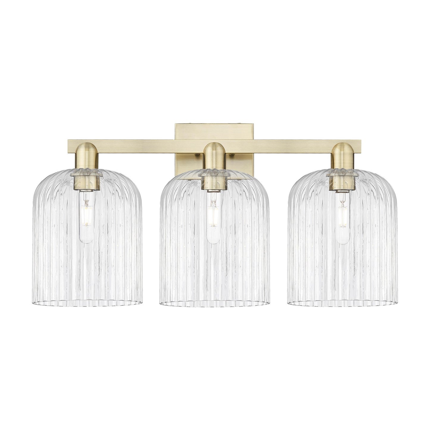 Innovations Bridal Veil 27in 3-Light Bath Vanity | Industrial Antique Brass Steel and Clear Ribbed Glass | Bathroom Vanity | Model 716-3W-AB-G559-8CL