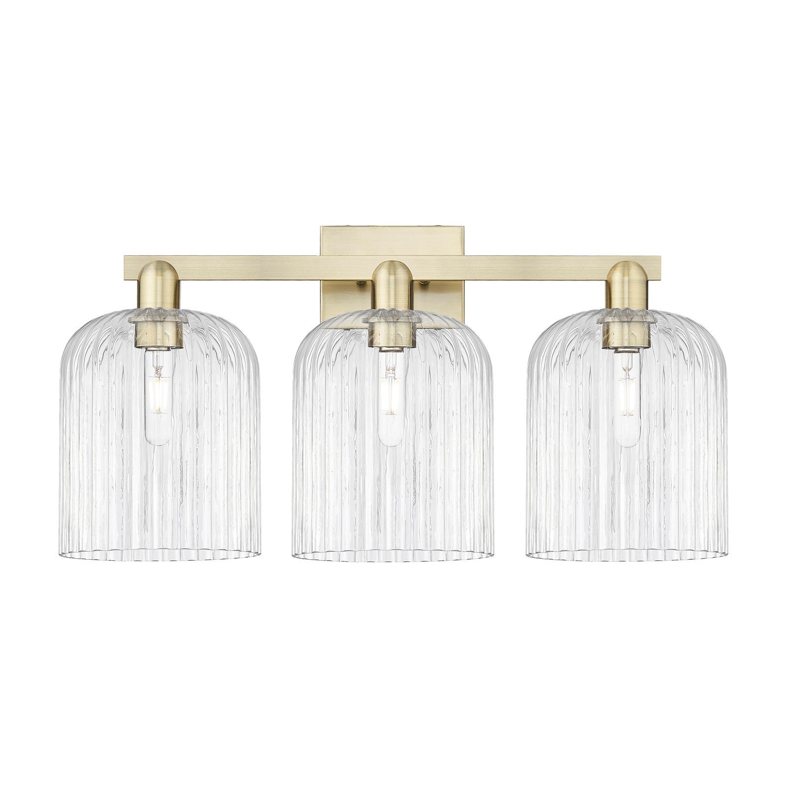 Innovations Bridal Veil 27in 3-Light Bath Vanity | Industrial Antique Brass Steel and Clear Ribbed Glass | Bathroom Vanity | Model 716-3W-AB-G559-8CL
