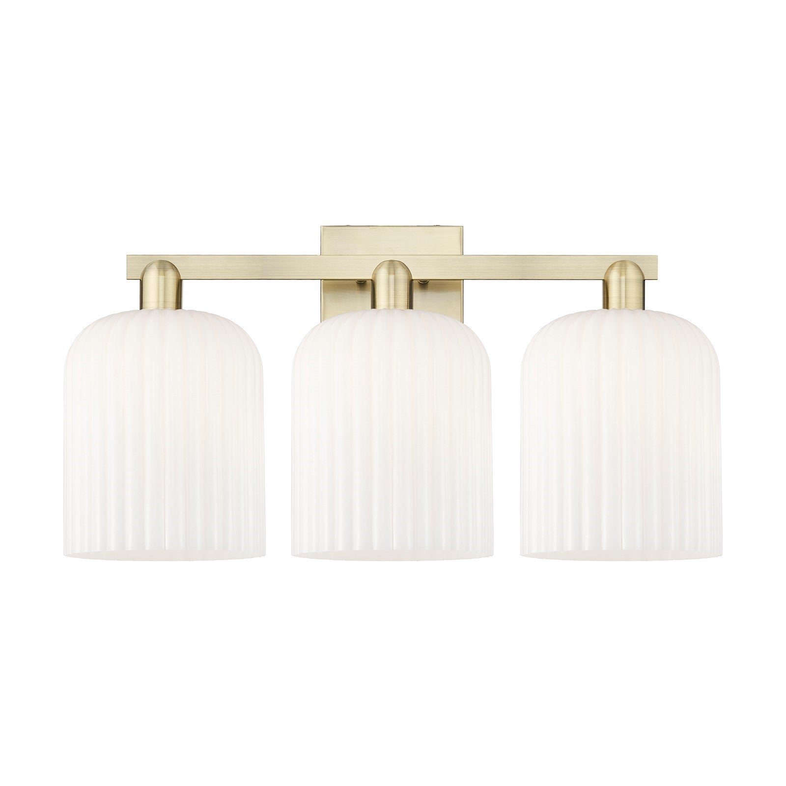 Innovations Bridal Veil 27in 3-Light Bath Vanity Light | Industrial Antique Brass and Gloss White Ribbed Glass | Bathroom | Model 716-3W-AB-G559-8GWH