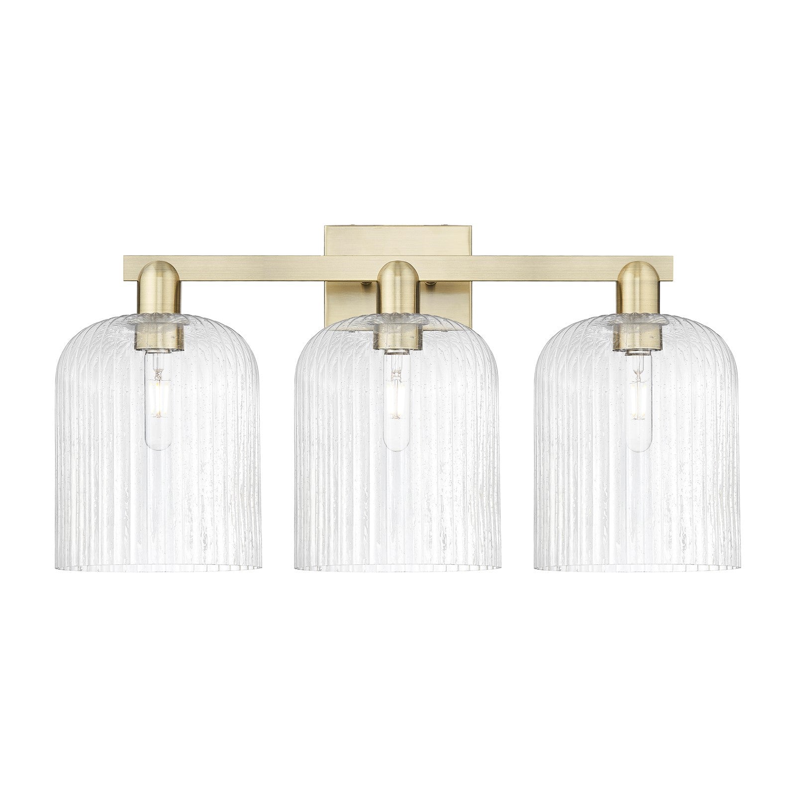 Innovations Bridal Veil 27in 3-Light Bath Vanity Light | Industrial Antique Brass Steel and Seedy Ribbed Glass | Bathroom | Model 716-3W-AB-G559-8SDY