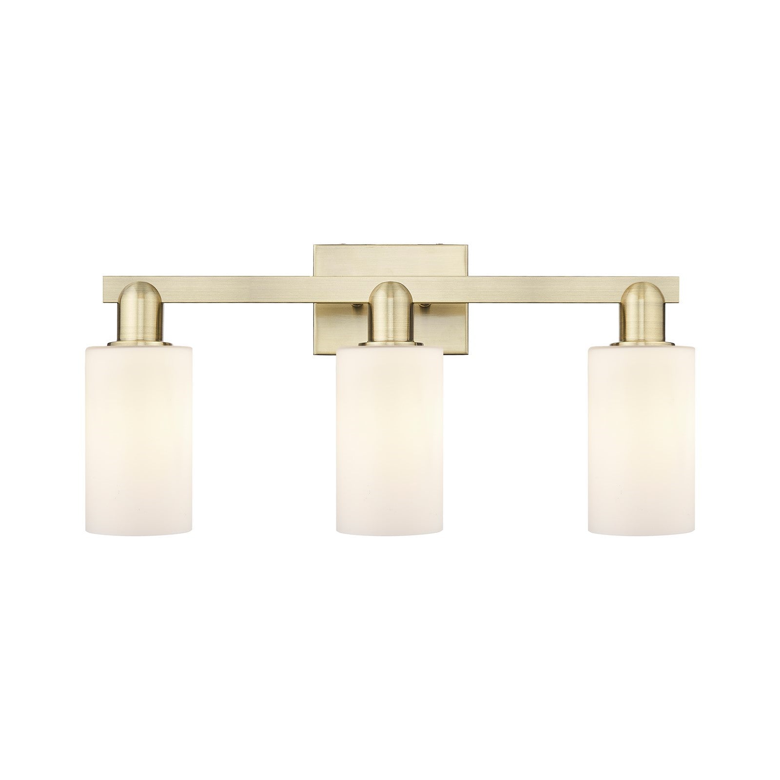 Innovations Clymer 23in 3-Light Bath Vanity Light | Industrial Antique Brass Steel and Matte White Glass | Bathroom Vanity | 22.88 | Model 716-3W-AB-G801
