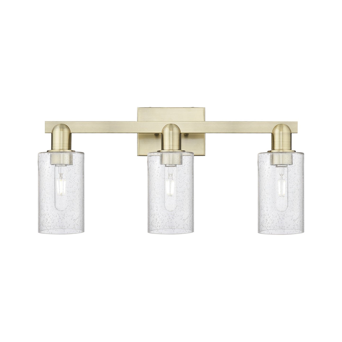 Innovations Clymer 23in 3-Light Bath Vanity Light | Industrial Antique Brass Steel and Seedy Glass | Bathroom Vanity | 22.88 x | Model 716-3W-AB-G804