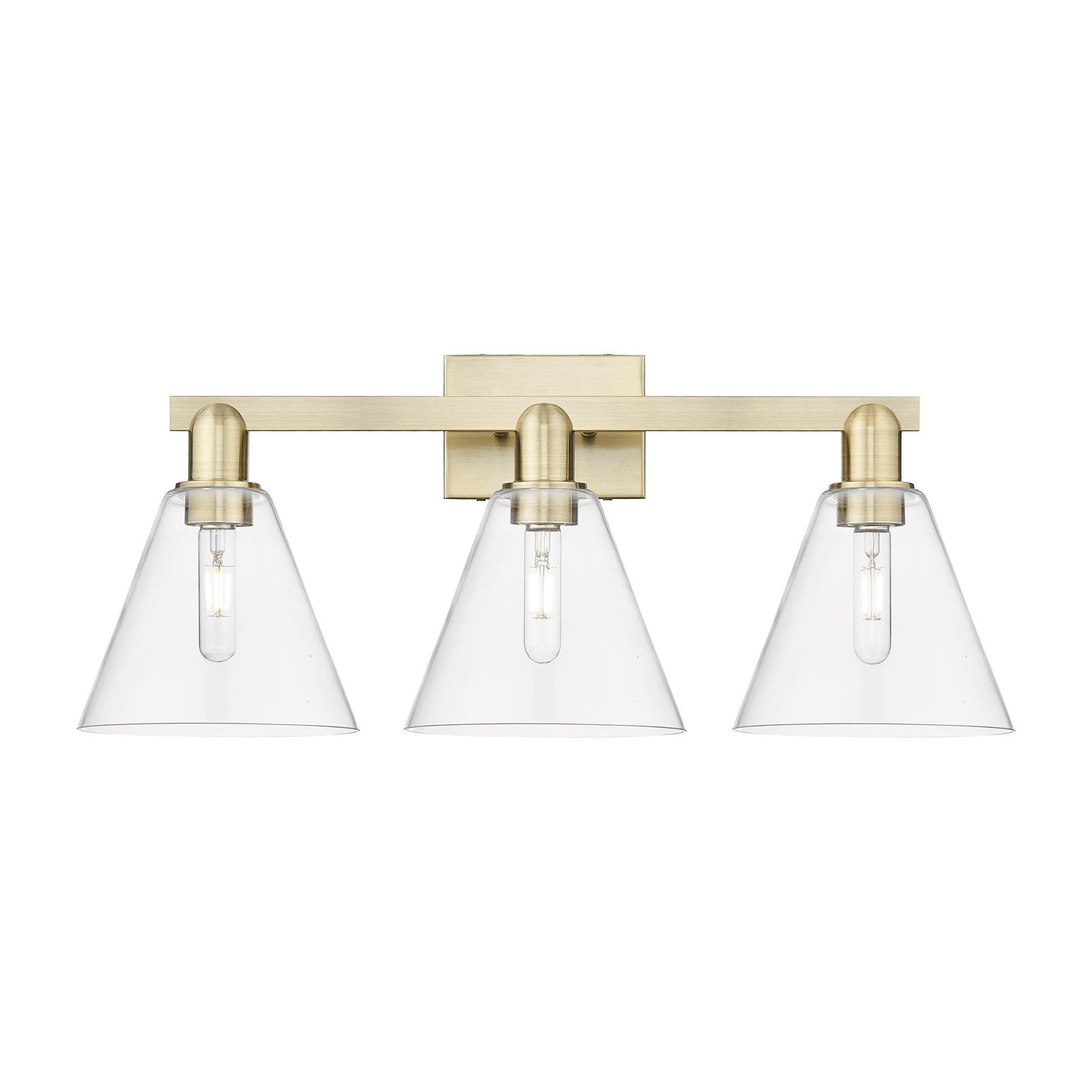 Innovations Berkshire Glass 26in 3-Light Bath Vanity Light | Industrial Antique Brass and Clear Glass | Bathroom Vanity | 26 x | Model 716-3W-AB-GBC-82