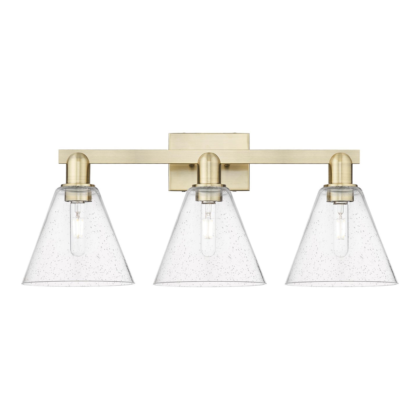 Innovations Berkshire 26in 3-Light Bath Vanity Light | Industrial Antique Brass Steel and Seedy Glass | Bathroom Vanity | 26 x | Model 716-3W-AB-GBC-84