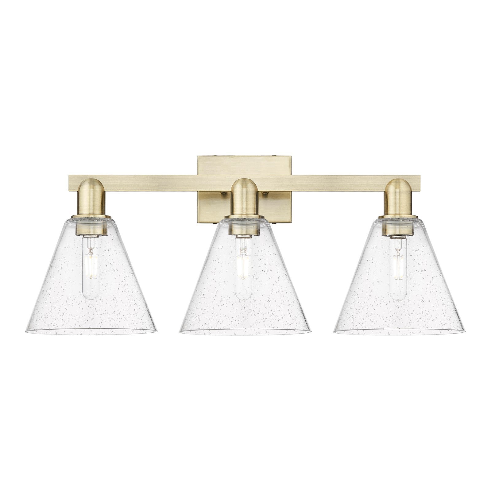Innovations Berkshire 26in 3-Light Bath Vanity Light | Industrial Antique Brass Steel and Seedy Glass | Bathroom Vanity | 26 x | Model 716-3W-AB-GBC-84