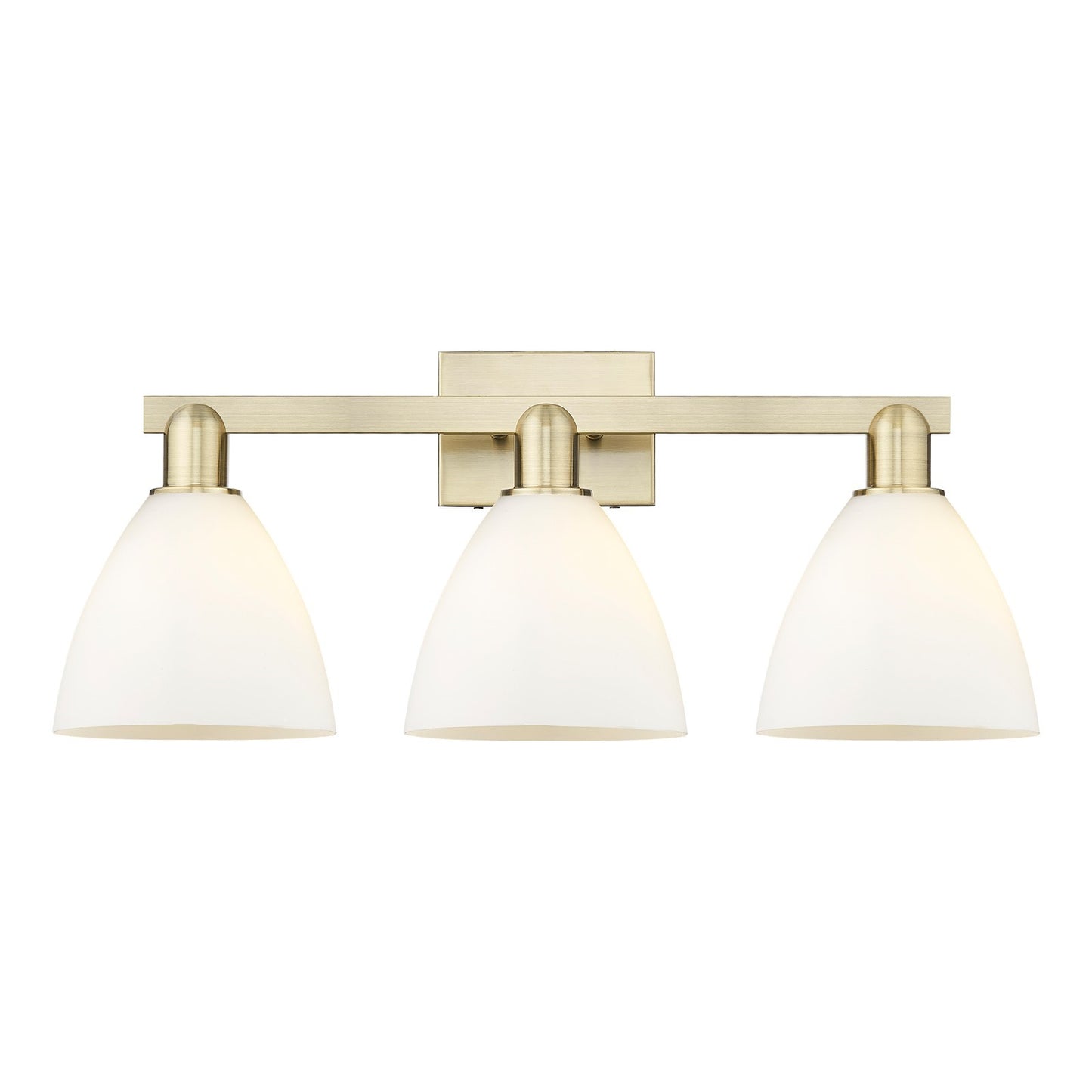 Innovations Bristol 27in 3-Light Bath Vanity Light | Industrial Antique Brass and Matte White Glass | Damp Rated Bathroom Vanity | Model 716-3W-AB-GBD-751