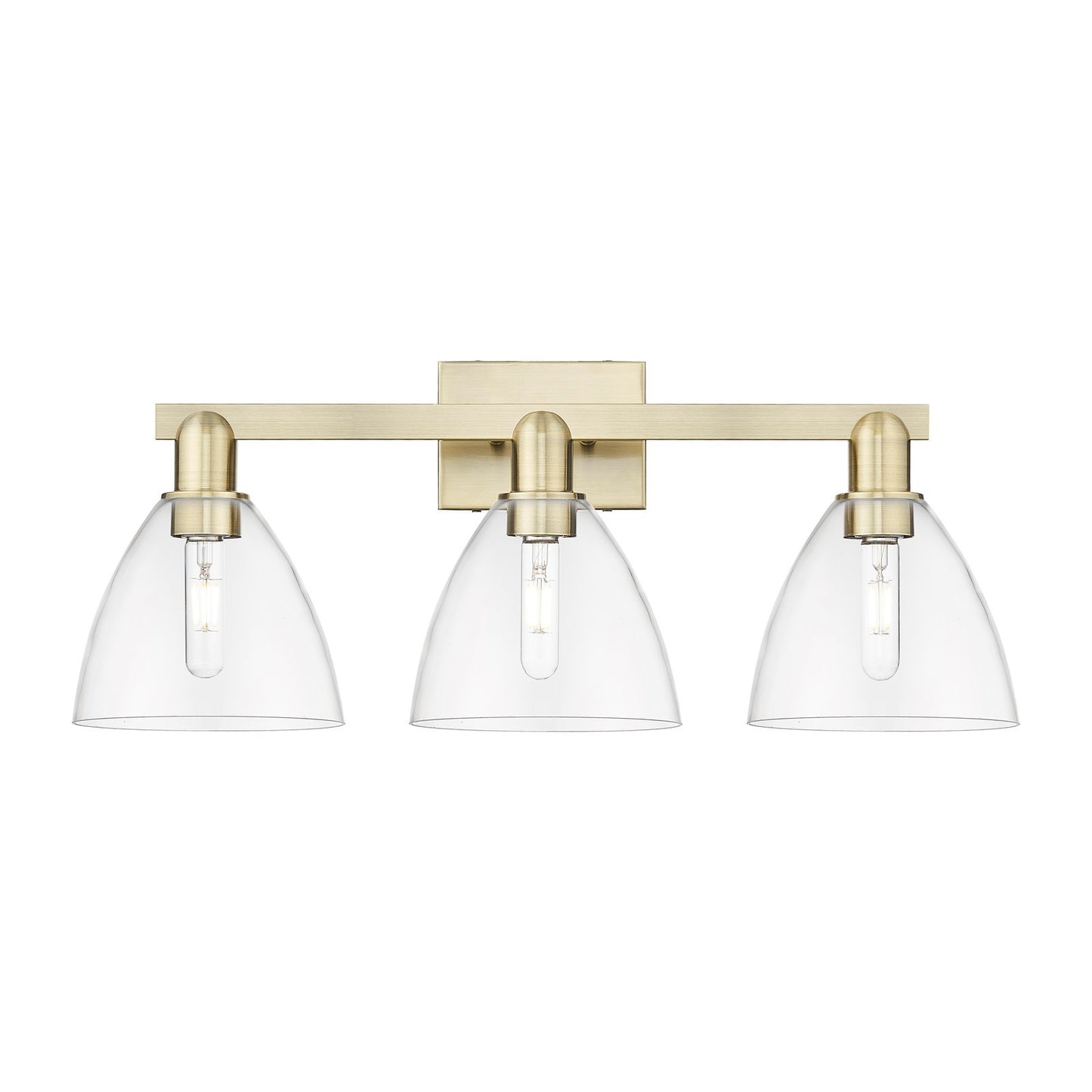Innovations Bristol 27in 3-Light Bath Vanity Light | Industrial Antique Brass Steel and Clear Glass | Bathroom Vanity | 26.5 x | Model 716-3W-AB-GBD-752