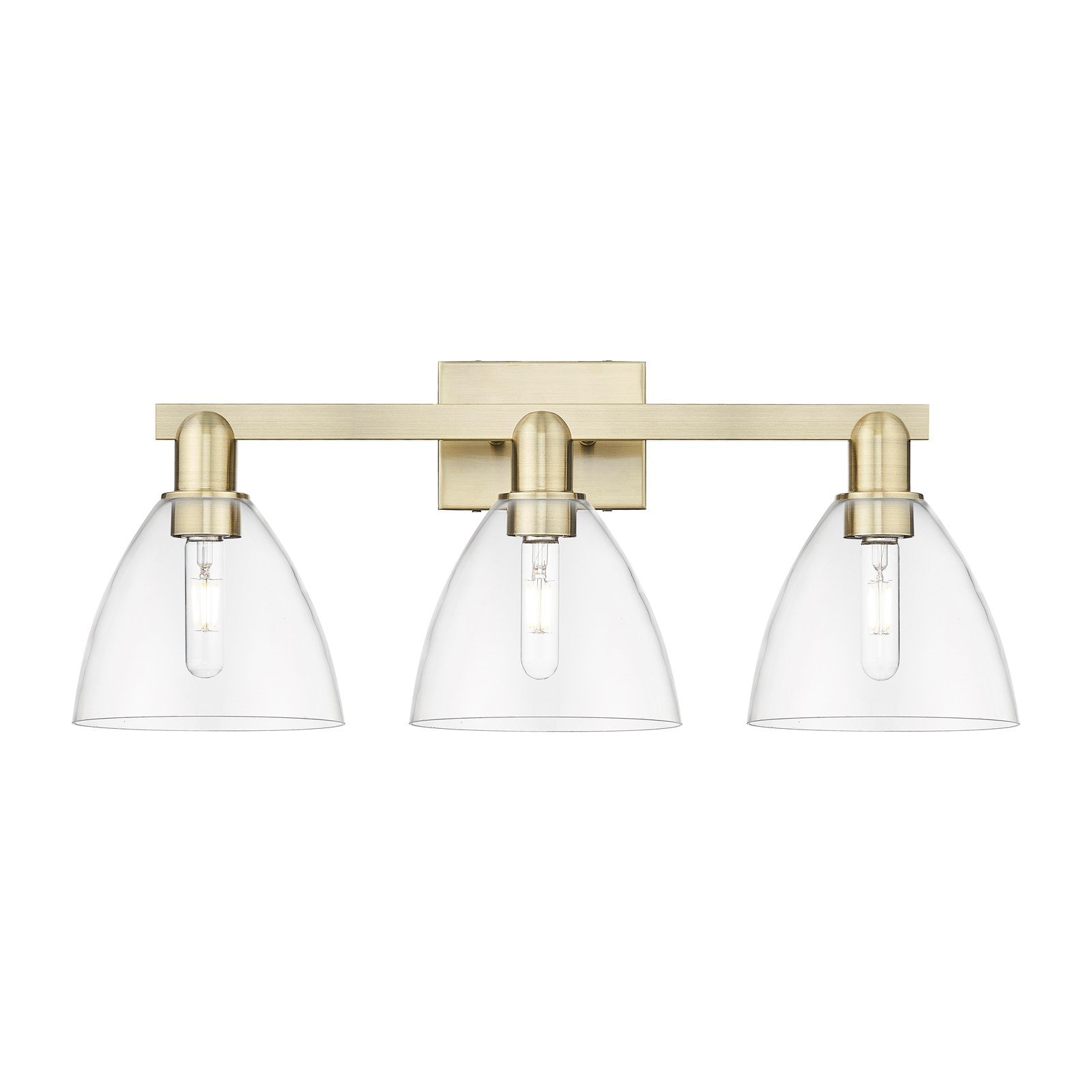 Innovations Bristol 27in 3-Light Bath Vanity Light | Industrial Antique Brass Steel and Clear Glass | Bathroom Vanity | 26.5 x | Model 716-3W-AB-GBD-752