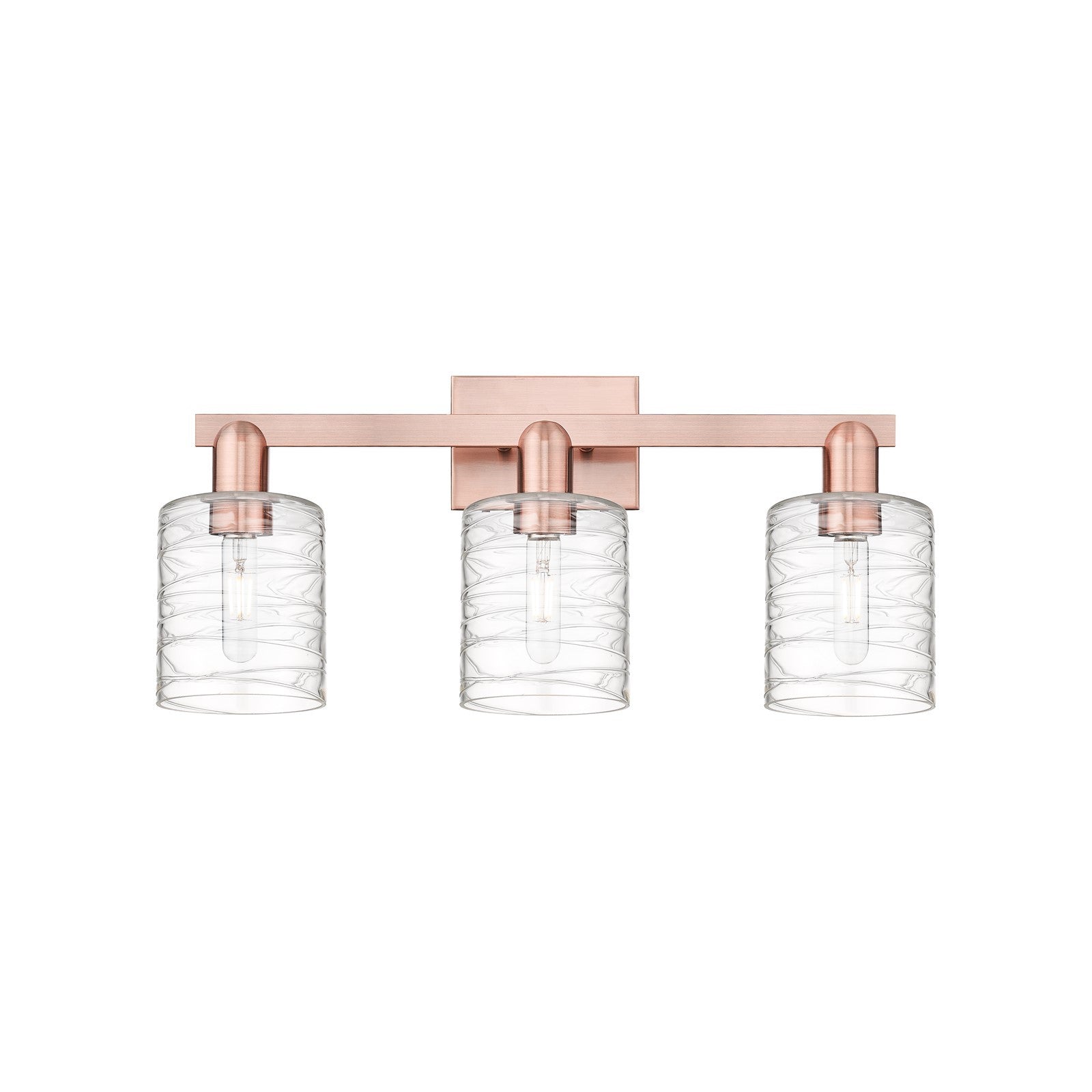 Innovations Cobbleskill 24in 3-Light Bath Vanity | Industrial Antique Copper Steel and Deco Swirl Glass | Bathroom Vanity Light | Model 716-3W-AC-G1113