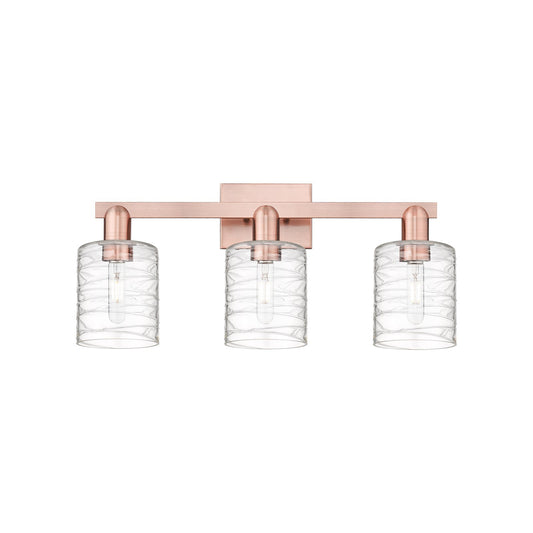 Innovations Cobbleskill 24in 3-Light Bath Vanity | Industrial Antique Copper Steel and Deco Swirl Glass | Bathroom Vanity Light | Model 716-3W-AC-G1113