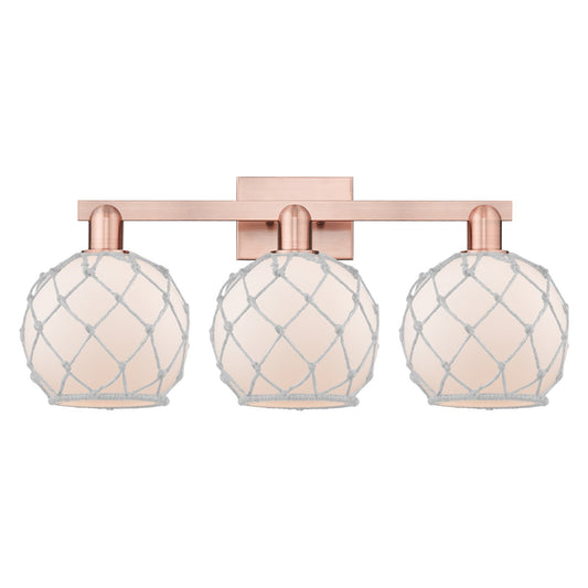 Innovations Farmhouse Rope 27in 3-Light Bath Vanity | Industrial Antique Copper Steel and White Frosted Glass with Rope | Model 716-3W-AC-G121-8RW