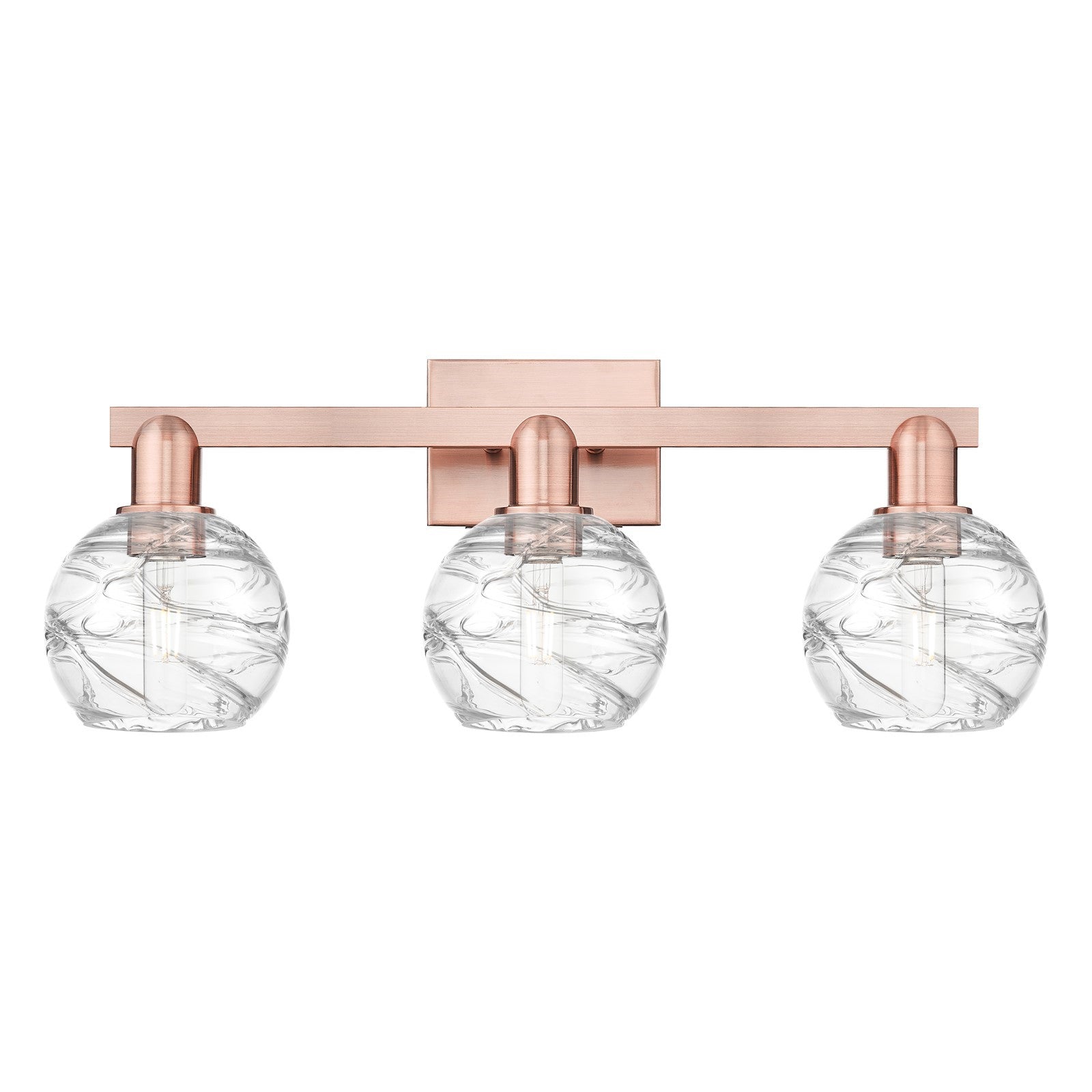 Innovations Athens Deco Swirl 26in 3-Light Bath Vanity Light | Industrial Antique Copper Steel and Clear Glass | Bathroom | Model 716-3W-AC-G1213-6CL