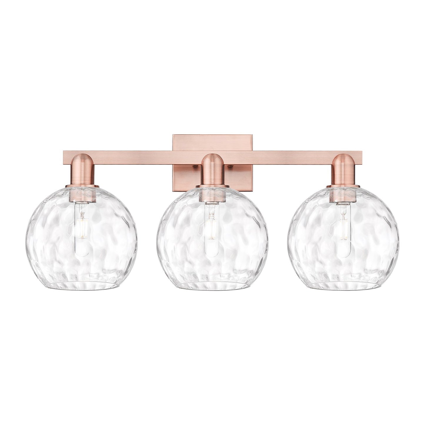 Innovations Athens Water Glass 27in 3-Light Bath Vanity | Industrial Antique Copper Steel and Clear Water Glass | Bathroom | Model 716-3W-AC-G1215-8