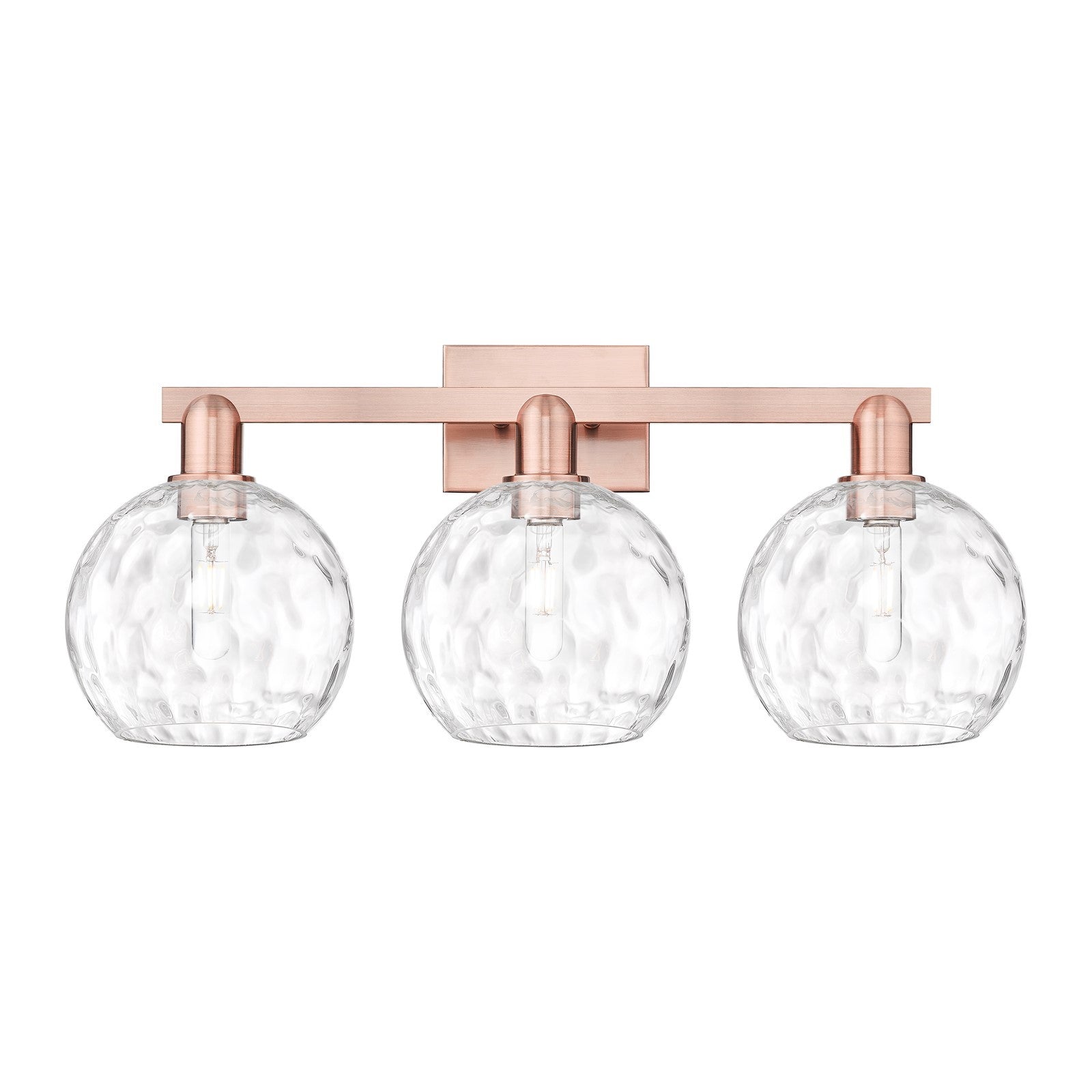 Innovations Athens Water Glass 27in 3-Light Bath Vanity | Industrial Antique Copper Steel and Clear Water Glass | Bathroom | Model 716-3W-AC-G1215-8