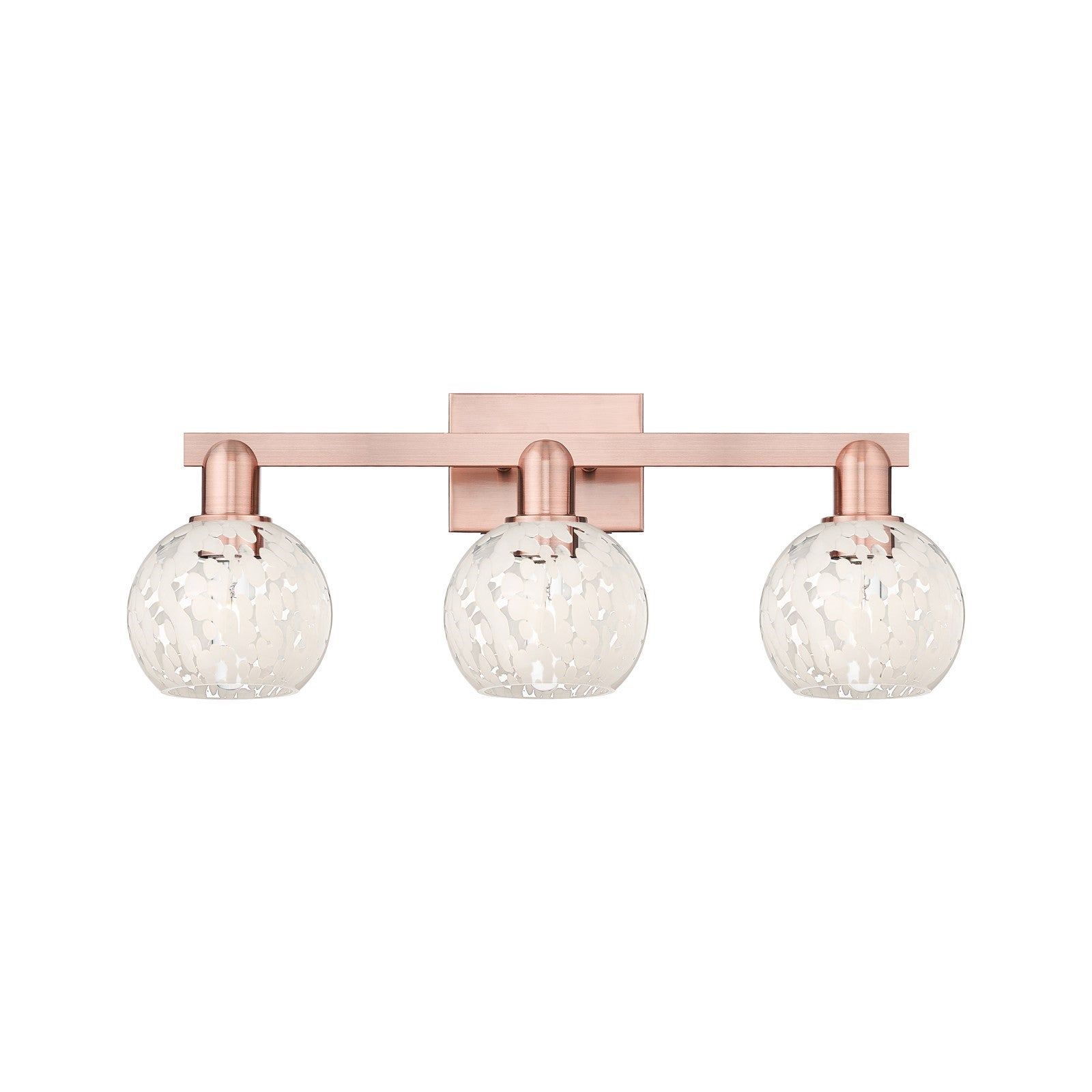 Innovations Lighting White Mouchette 25in 3-Light Bath Vanity Light | Industrial Antique Copper and White Mouchette Glass | Model 716-3W-AC-G1216-6WM