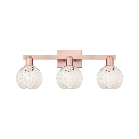 Innovations Lighting White Mouchette 25in 3-Light Bath Vanity Light | Industrial Antique Copper and White Mouchette Glass | Model 716-3W-AC-G1216-6WM