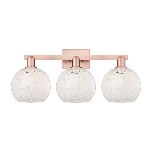 Innovations Lighting White Mouchette 27in 3-Light Bath Vanity Light | Industrial Antique Copper and White Mouchette Glass | Model 716-3W-AC-G1216-8WM