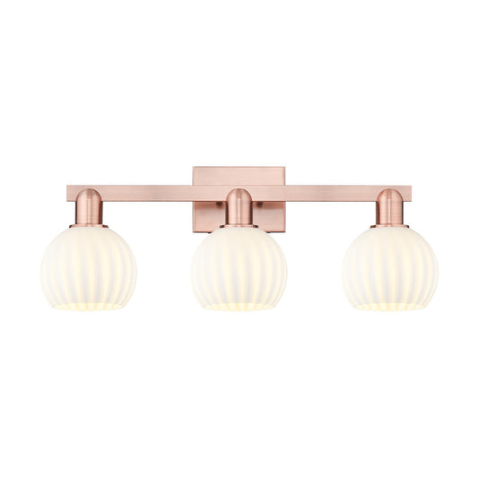Innovations Arcadia 25in 3-Light Bath Vanity Light | Industrial Antique Copper and White Venetian Glass | Bathroom Vanity | 25 | Model 716-3W-AC-G1217-6WV