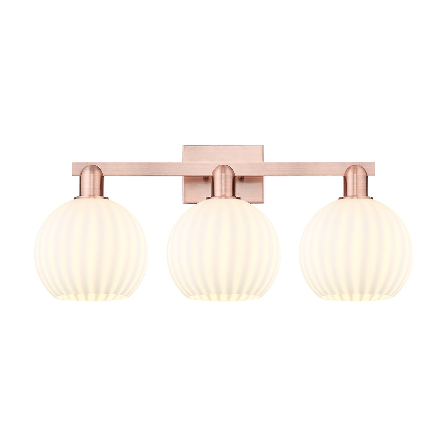 Innovations Lighting White Venetian 27in 3-Light Bath Vanity | Industrial Antique Copper Steel and White Venetian Glass | Model 716-3W-AC-G1217-8WV