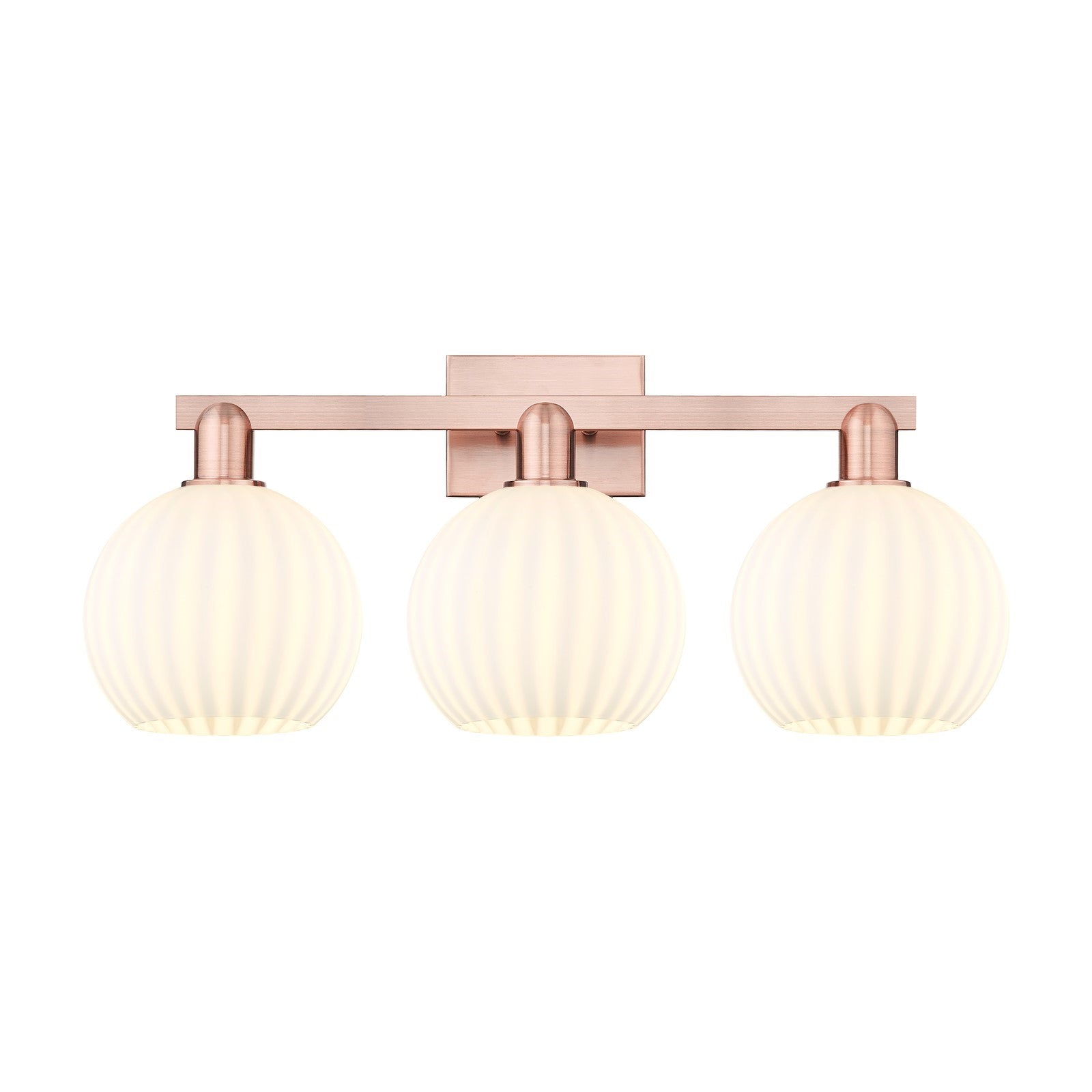 Innovations Lighting White Venetian 27in 3-Light Bath Vanity | Industrial Antique Copper Steel and White Venetian Glass | Model 716-3W-AC-G1217-8WV