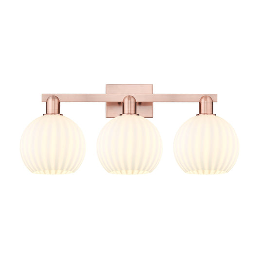 Innovations Lighting White Venetian 27in 3-Light Bath Vanity | Industrial Antique Copper Steel and White Venetian Glass | Model 716-3W-AC-G1217-8WV