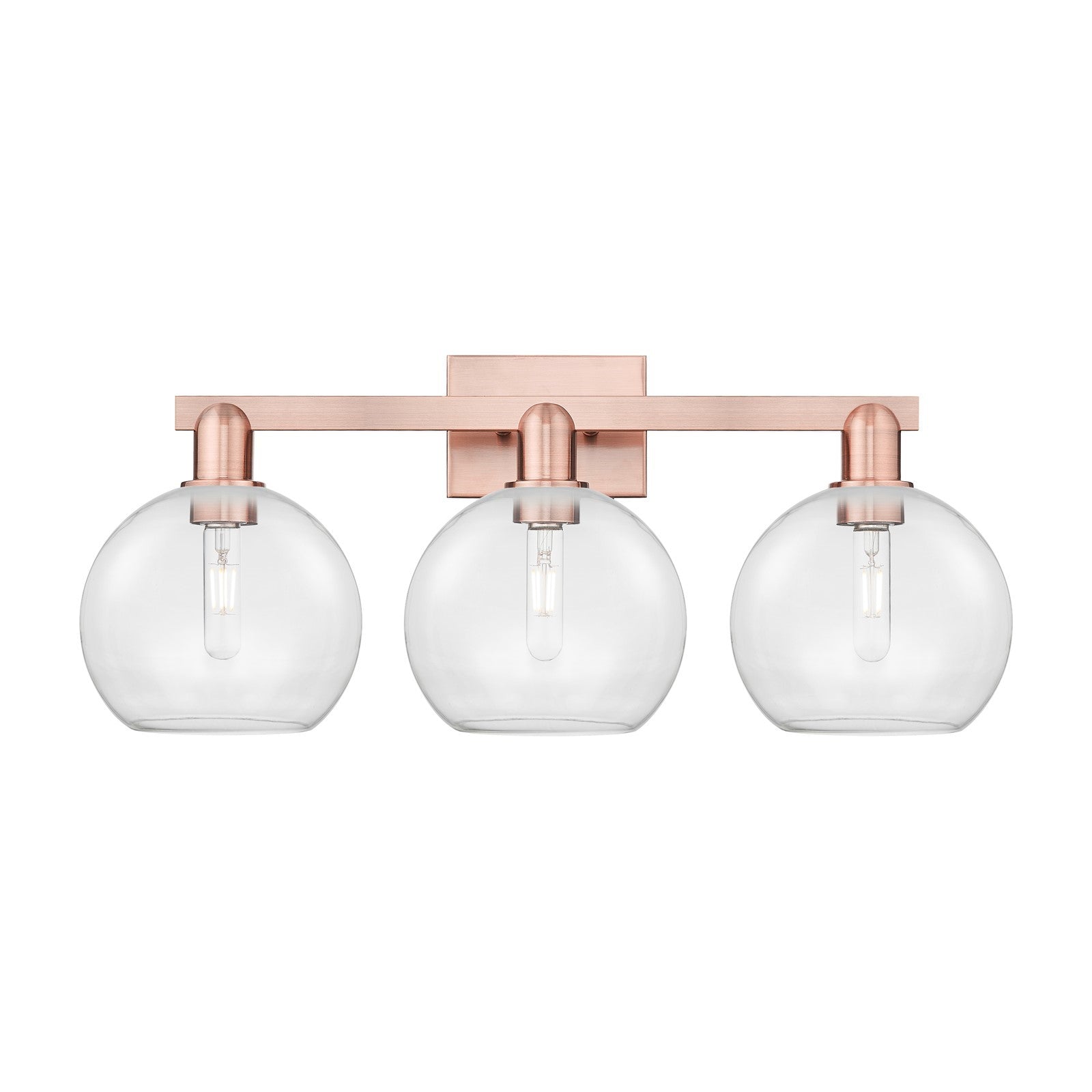 Innovations Athens 27in 3-Light Bath Vanity Light | Industrial Antique Copper Steel and Clear Glass | Bathroom Vanity & Powder | Model 716-3W-AC-G122-8