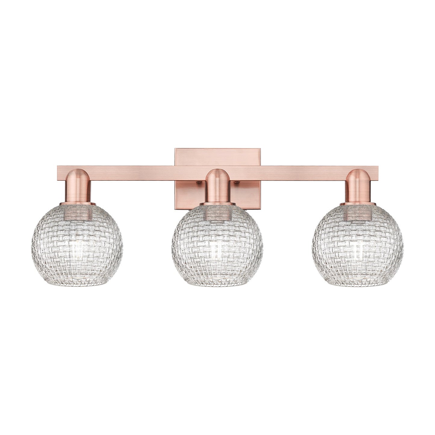 Innovations Athens 25in 3-Light Bath Vanity Light | Industrial Antique Copper and Clear Basket Weave Glass | Bathroom Vanity | Model 716-3W-AC-G122C-6CL