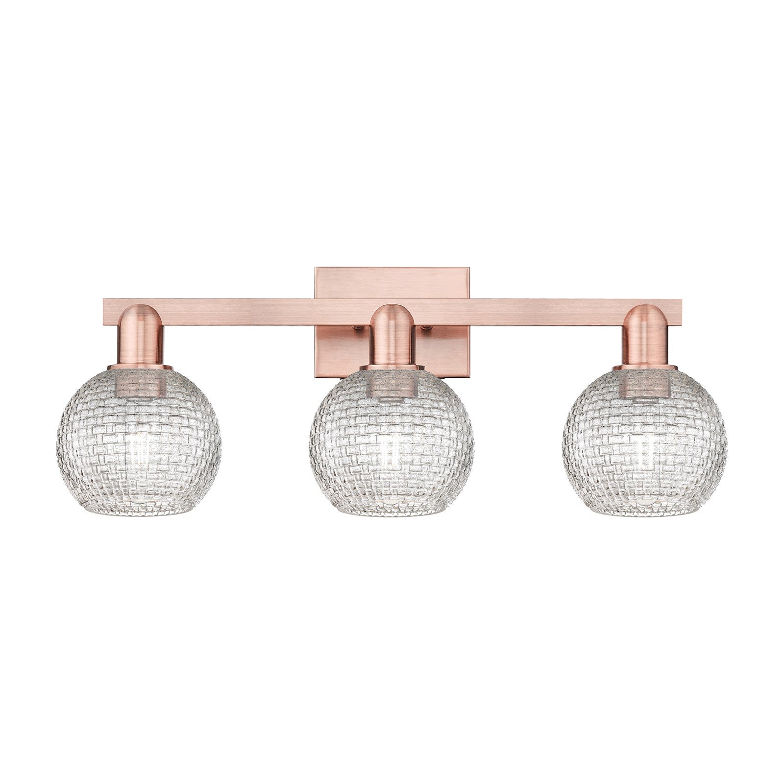 Innovations Athens 25in 3-Light Bath Vanity Light | Industrial Antique Copper and Clear Basket Weave Glass | Bathroom Vanity | Model 716-3W-AC-G122C-6CL
