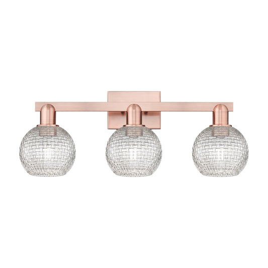 Innovations Athens 25in 3-Light Bath Vanity Light | Industrial Antique Copper and Clear Basket Weave Glass | Bathroom Vanity | Model 716-3W-AC-G122C-6CL