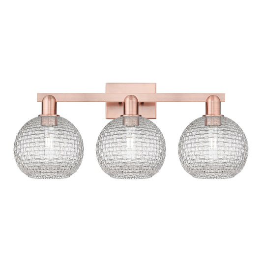 Innovations Athens 27in 3-Light Bath Vanity Light | Industrial Antique Copper Steel and Clear Basket Weave Glass | Bathroom | Model 716-3W-AC-G122C-8CL