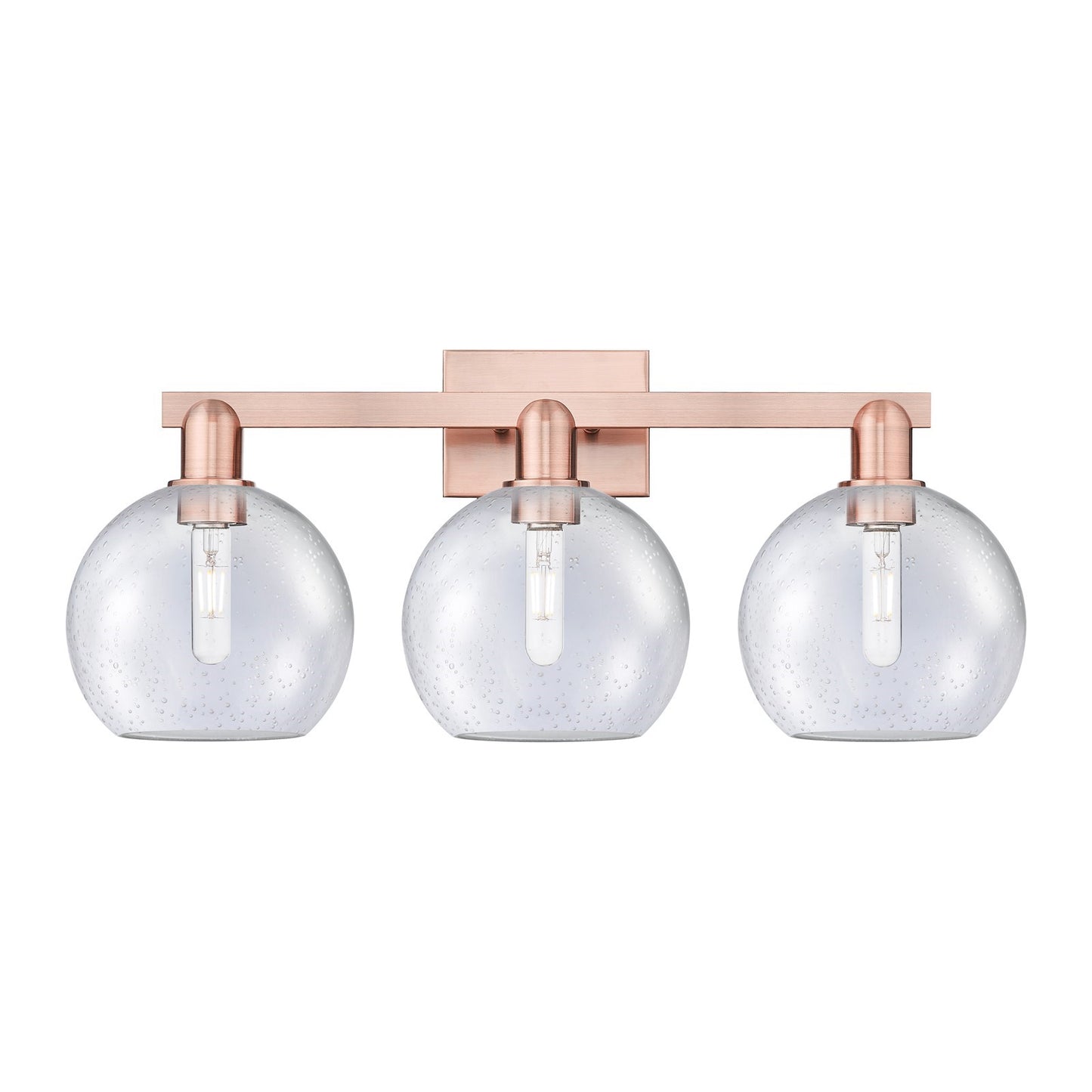 Innovations Athens 27in 3-Light Bath Vanity Light | Industrial Antique Copper Steel and Seedy Glass | Bathroom Vanity | 27 x | Model 716-3W-AC-G124-8