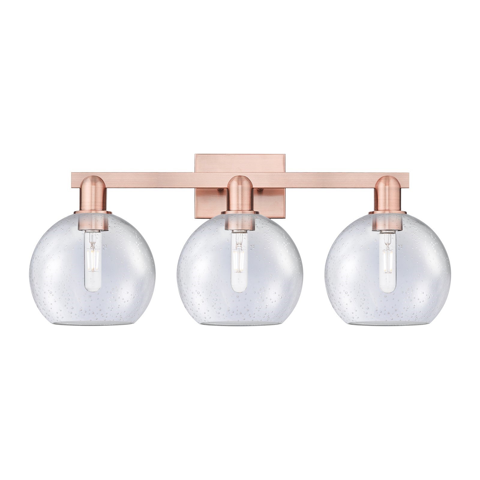 Innovations Athens 27in 3-Light Bath Vanity Light | Industrial Antique Copper Steel and Seedy Glass | Bathroom Vanity | 27 x | Model 716-3W-AC-G124-8