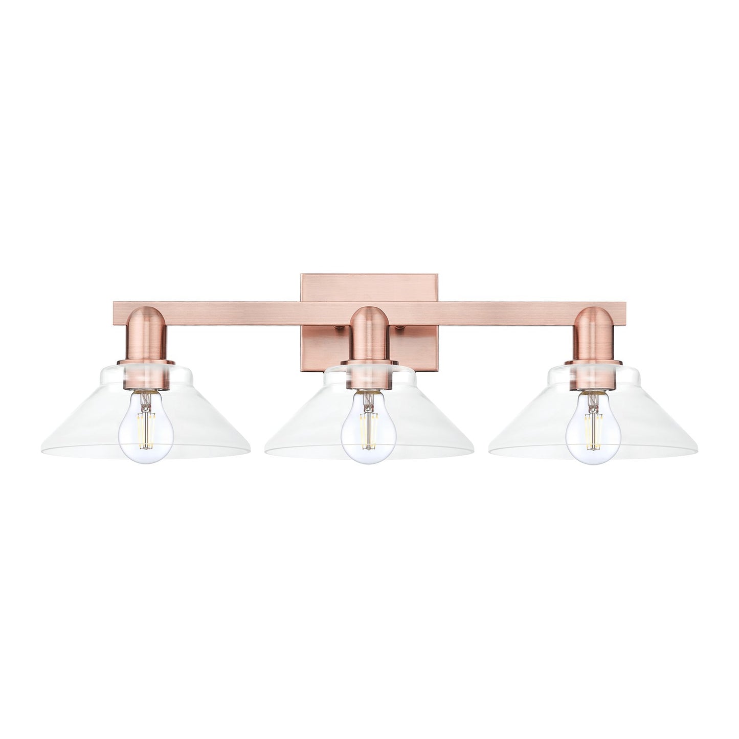 Innovations Orwell 27in 3-Light Bath Vanity Light | Industrial Antique Copper Steel and Clear Cone Glass | Bathroom Vanity | 27.38 | Model 716-3W-AC-G132
