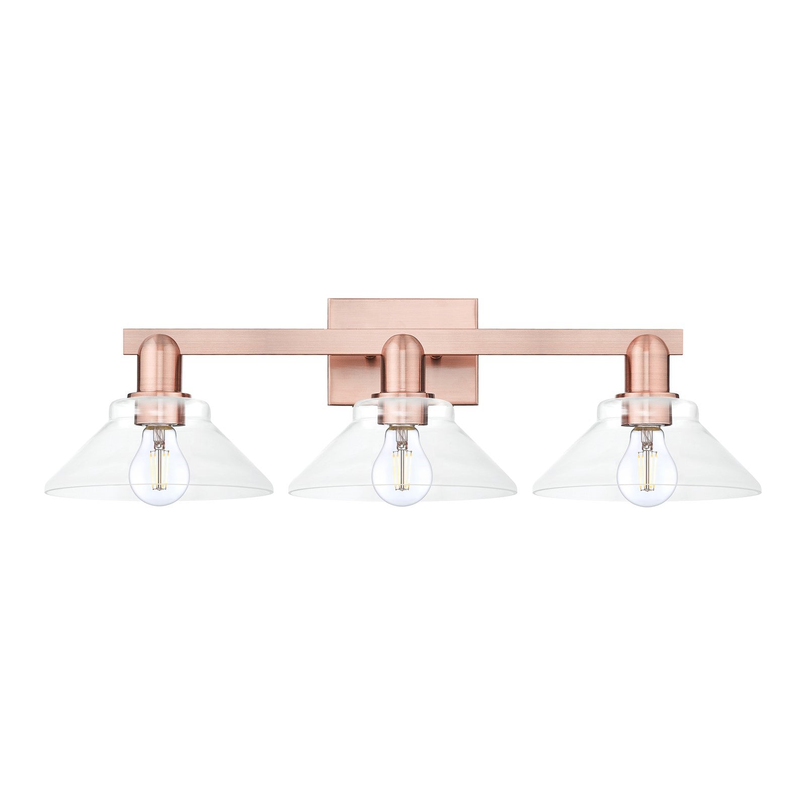 Innovations Orwell 27in 3-Light Bath Vanity Light | Industrial Antique Copper Steel and Clear Cone Glass | Bathroom Vanity | 27.38 | Model 716-3W-AC-G132