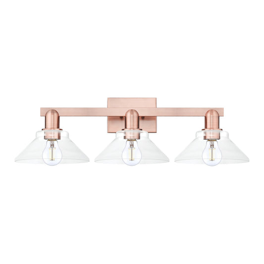 Innovations Orwell 27in 3-Light Bath Vanity Light | Industrial Antique Copper Steel and Clear Cone Glass | Bathroom Vanity | 27.38 | Model 716-3W-AC-G132