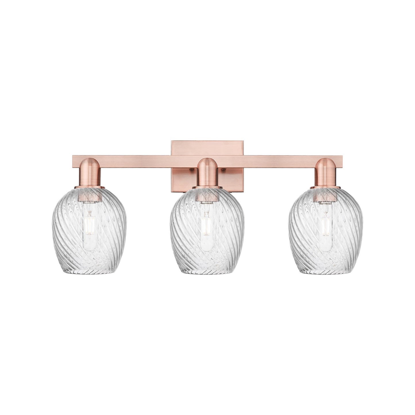 Innovations Salina 25in 3-Light Bath Vanity Light | Industrial Antique Copper and Clear Spiral Fluted Glass | Bathroom Vanity | Model 716-3W-AC-G292