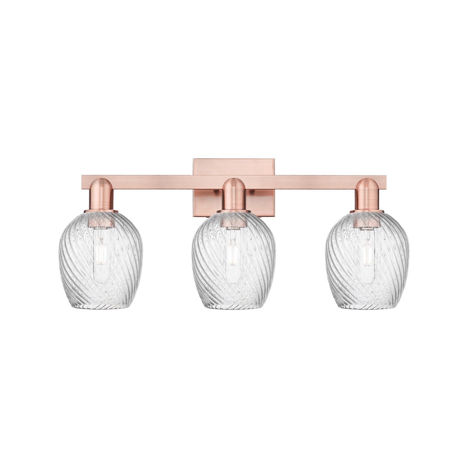 Innovations Salina 25in 3-Light Bath Vanity Light | Industrial Antique Copper and Clear Spiral Fluted Glass | Bathroom Vanity | Model 716-3W-AC-G292