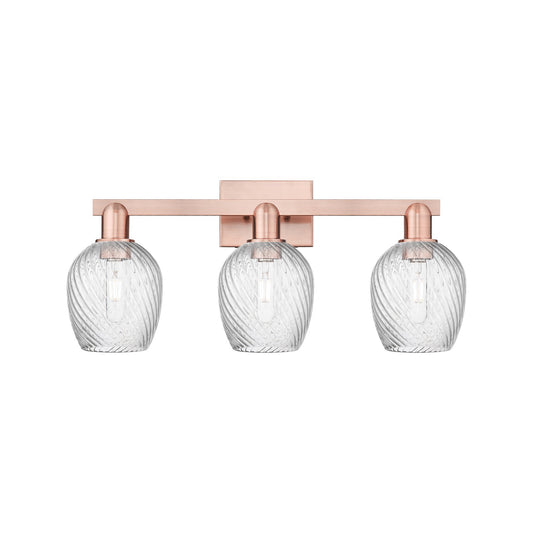 Innovations Salina 25in 3-Light Bath Vanity Light | Industrial Antique Copper and Clear Spiral Fluted Glass | Bathroom Vanity | Model 716-3W-AC-G292