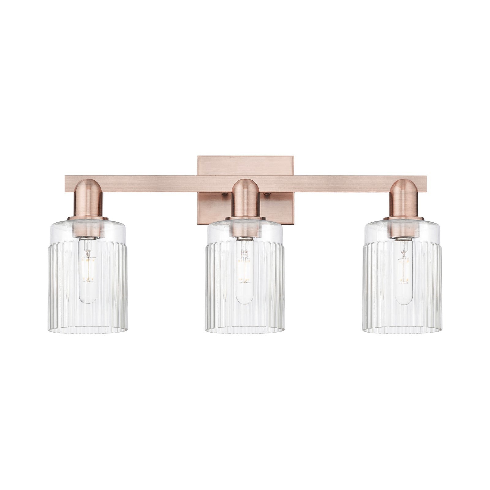 Innovations Hadley 24in 3-Light Bath Vanity Light | Industrial Antique Copper Steel and Clear Ribbed Glass | Bathroom Vanity | 23.5 | Model 716-3W-AC-G342