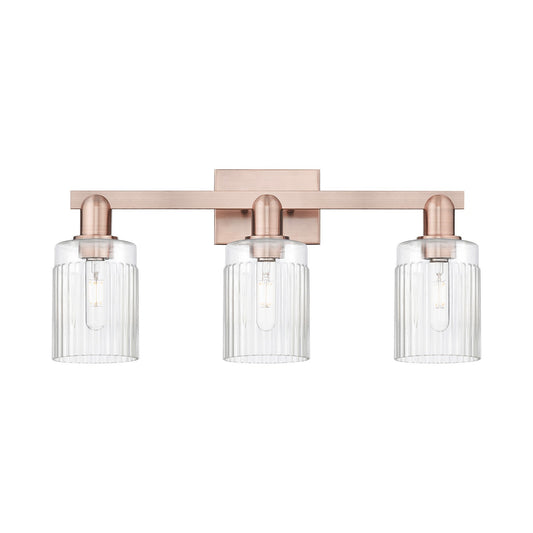 Innovations Hadley 24in 3-Light Bath Vanity Light | Industrial Antique Copper Steel and Clear Ribbed Glass | Bathroom Vanity | 23.5 | Model 716-3W-AC-G342