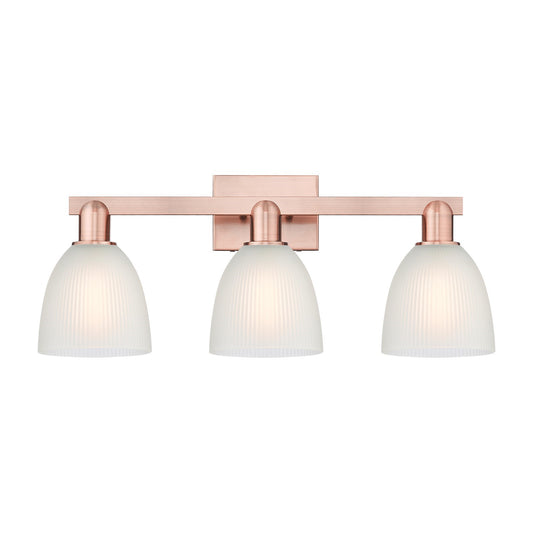 Innovations Castile 25in 3-Light Bath Vanity Light | Industrial Antique Copper Steel and White Glass | Entryway & Bathroom Vanity | Model 716-3W-AC-G381