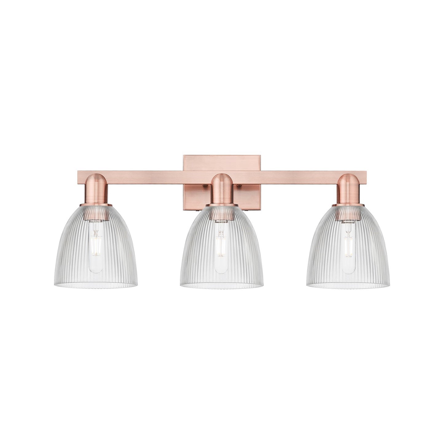Innovations Castile 25in 3-Light Bath Vanity Light | Industrial Antique Copper Steel and Clear Glass | Bathroom Vanity | 25 x 10.75 | Model 716-3W-AC-G382