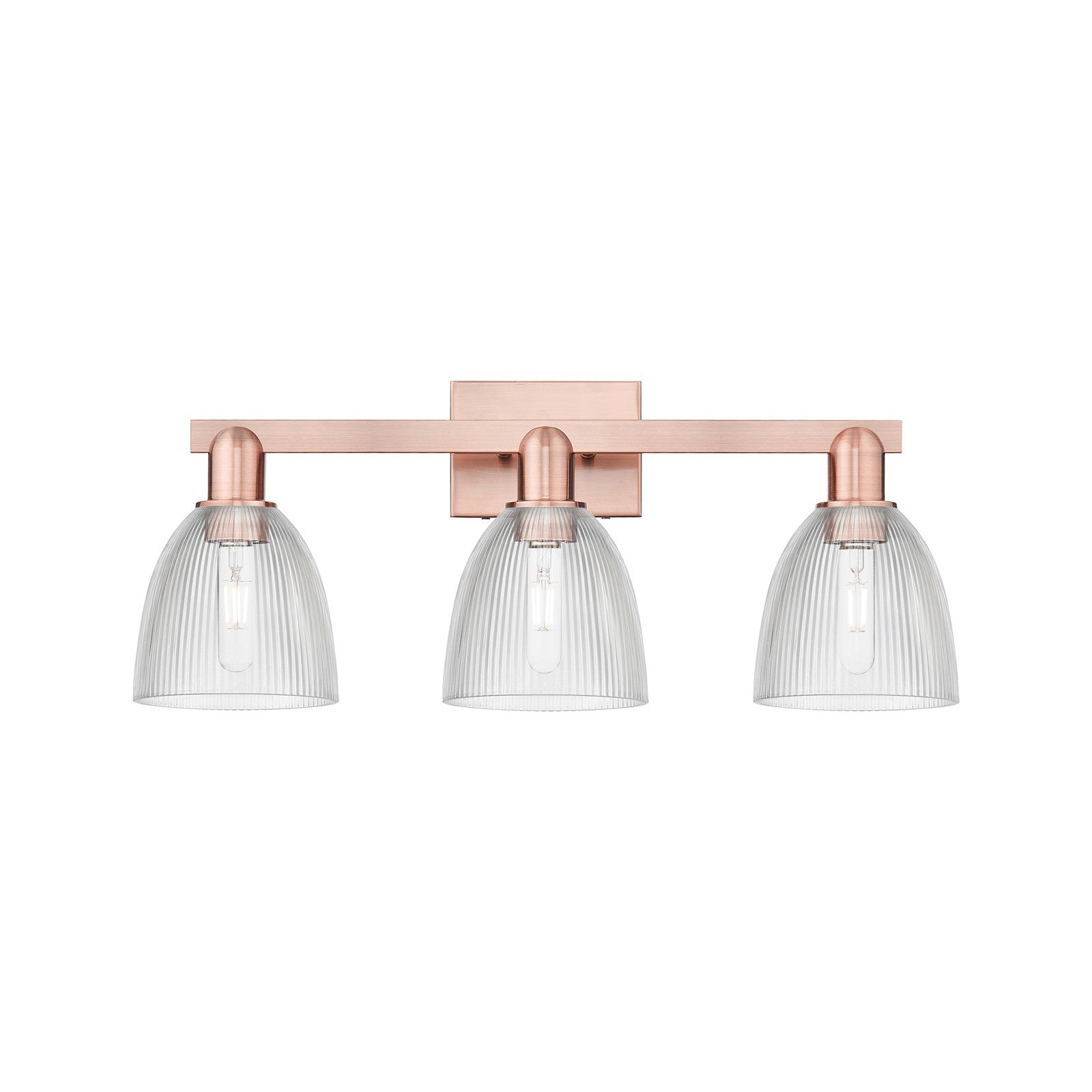 Innovations Castile 25in 3-Light Bath Vanity Light | Industrial Antique Copper Steel and Clear Glass | Bathroom Vanity | 25 x 10.75 | Model 716-3W-AC-G382