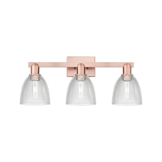 Innovations Castile 25in 3-Light Bath Vanity Light | Industrial Antique Copper Steel and Clear Glass | Bathroom Vanity | 25 x 10.75 | Model 716-3W-AC-G382