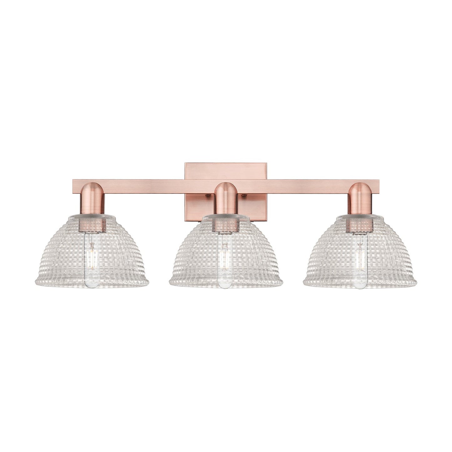 Innovations Arietta 27in 3-Light Bath Vanity Light | Industrial Antique Copper Steel and Clear Glass | Bathroom Vanity & Powder | Model 716-3W-AC-G422
